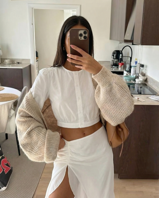 Cropped Long Sleeve Knit Top