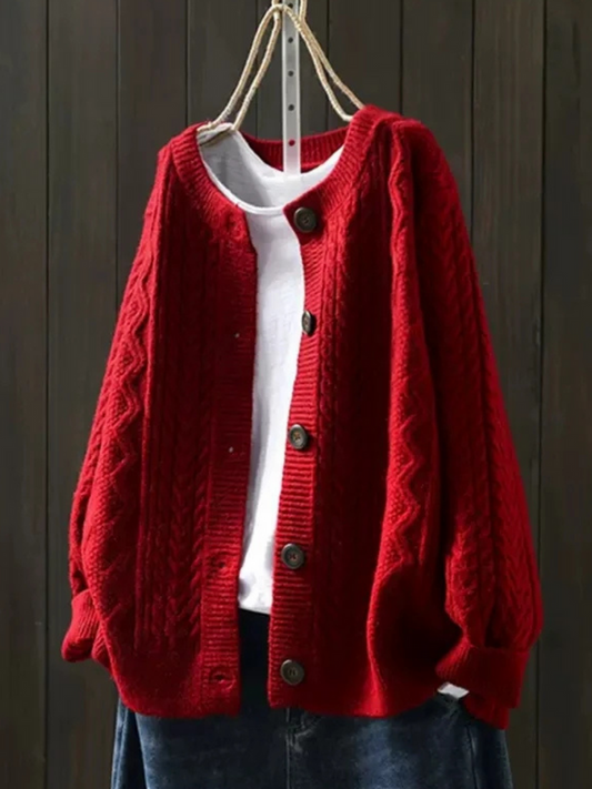 Cable Knit Button-Front Cardigan