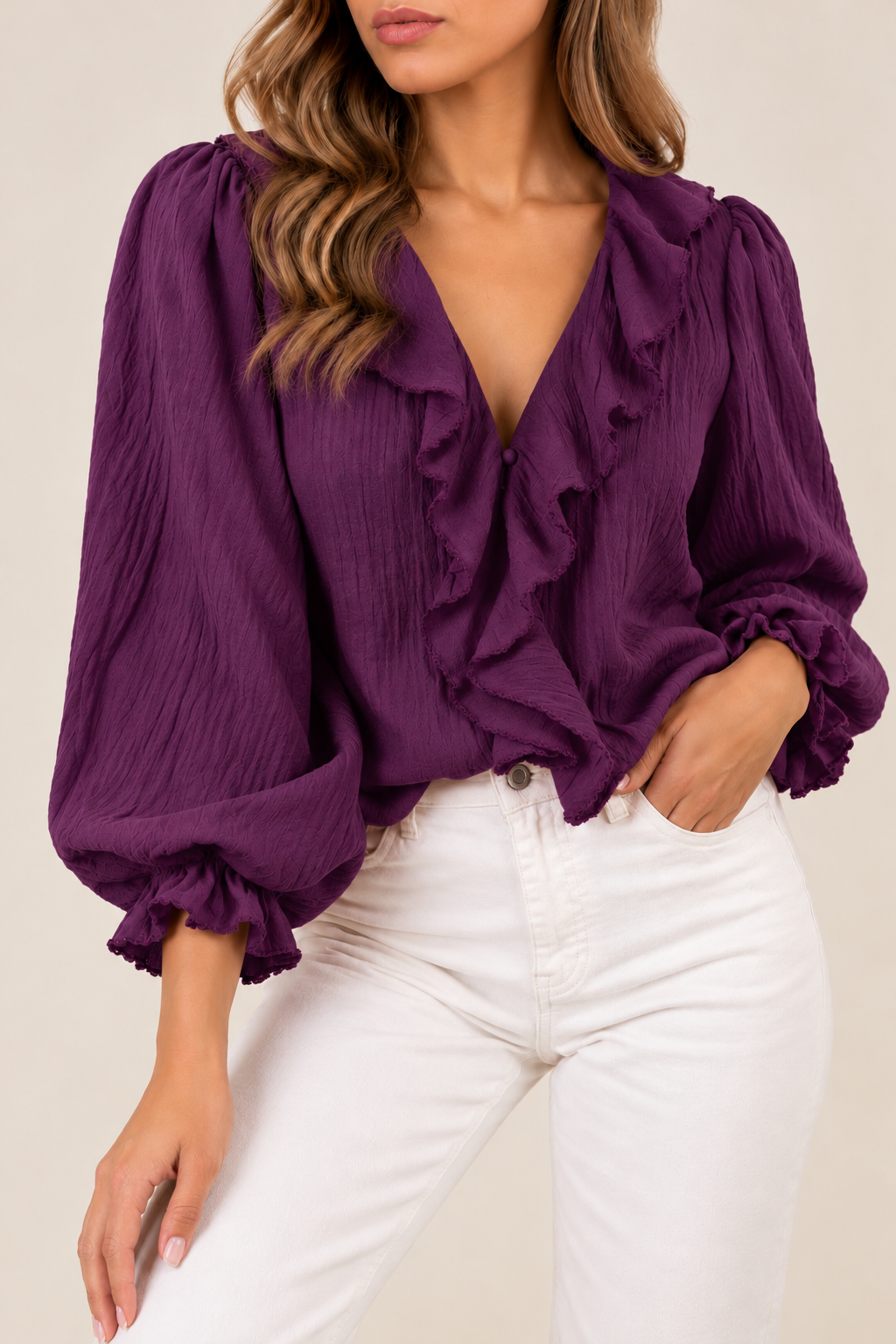 Ruffle V Neck Blouse