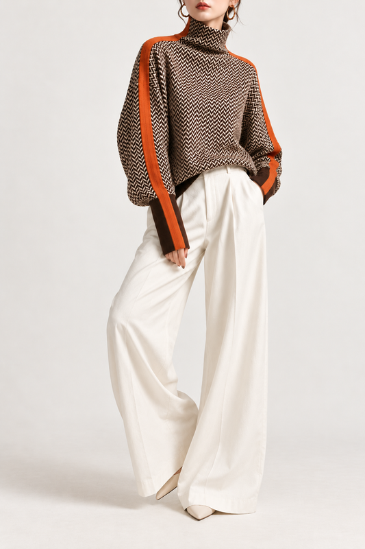 Herringbone Knit Jumper with Colour Block Trim