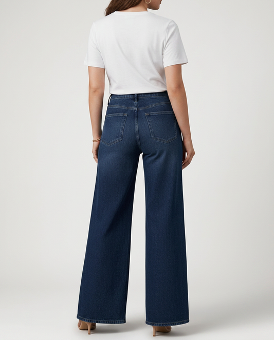 High-Waist Wide-Leg Denim-Look Trousers