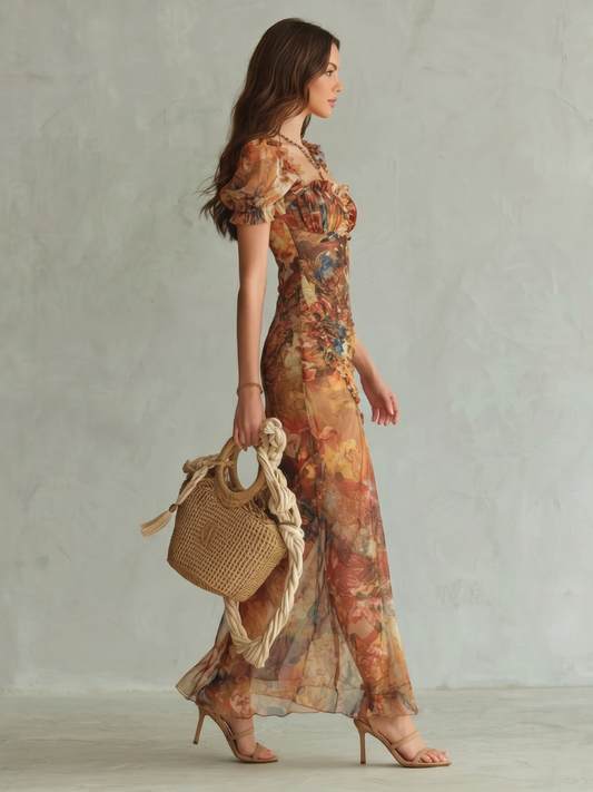 Ruffled Ruched Midi Dress