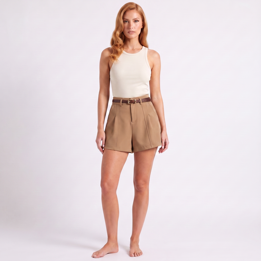 Belted High Waisted Tailored Shorts