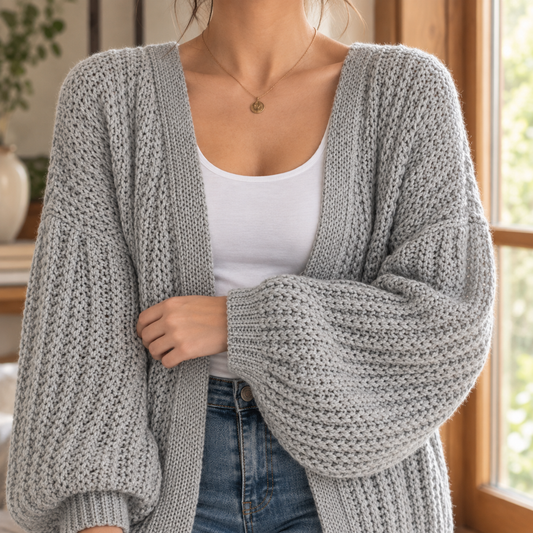 Chunky Knit Balloon Sleeve Cardigan