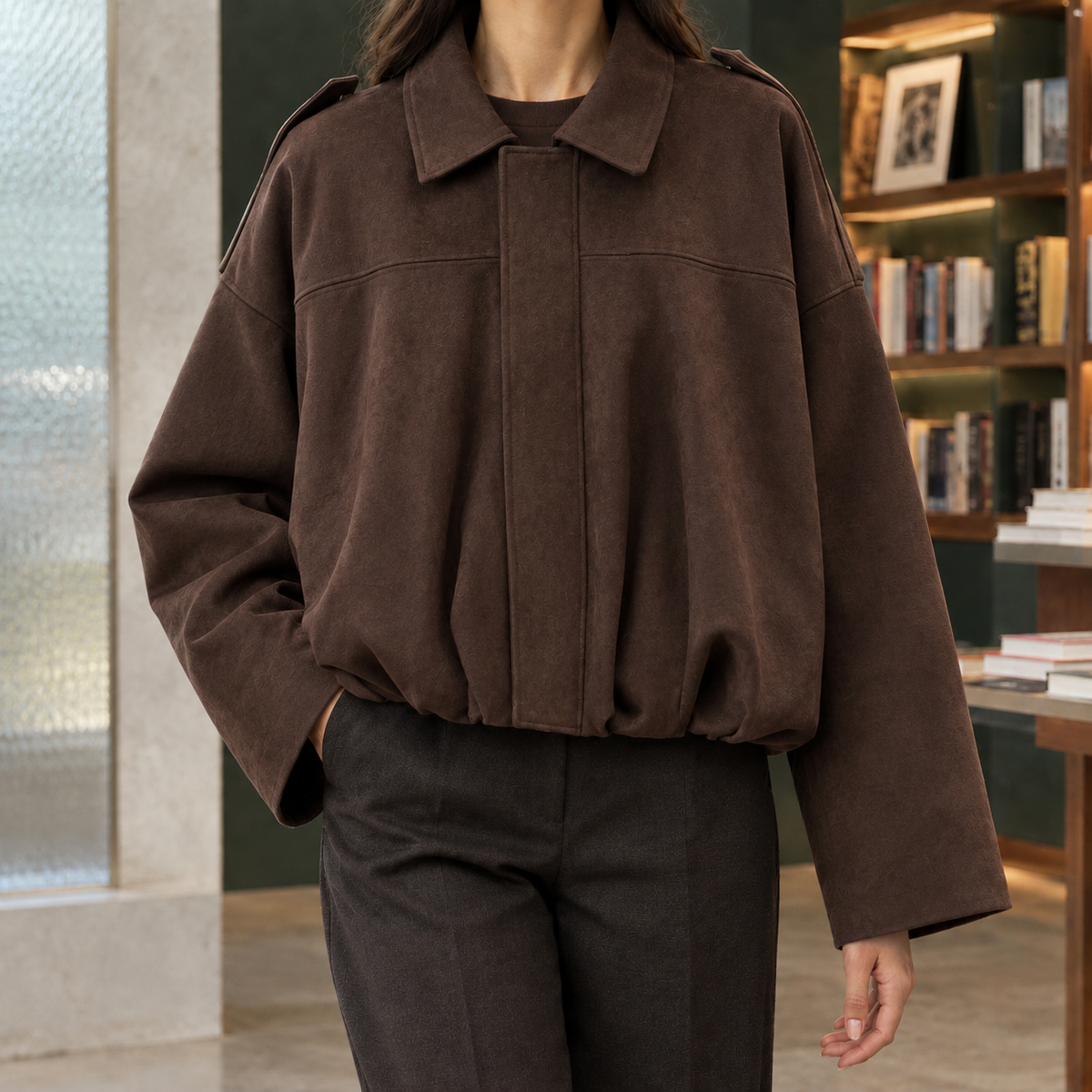 Cropped Oversized Bomber Jacket