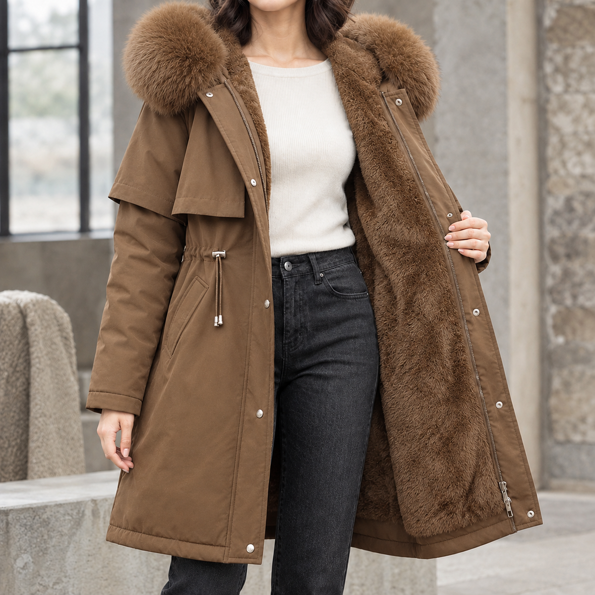 Longline Plush Lined Hooded Coat