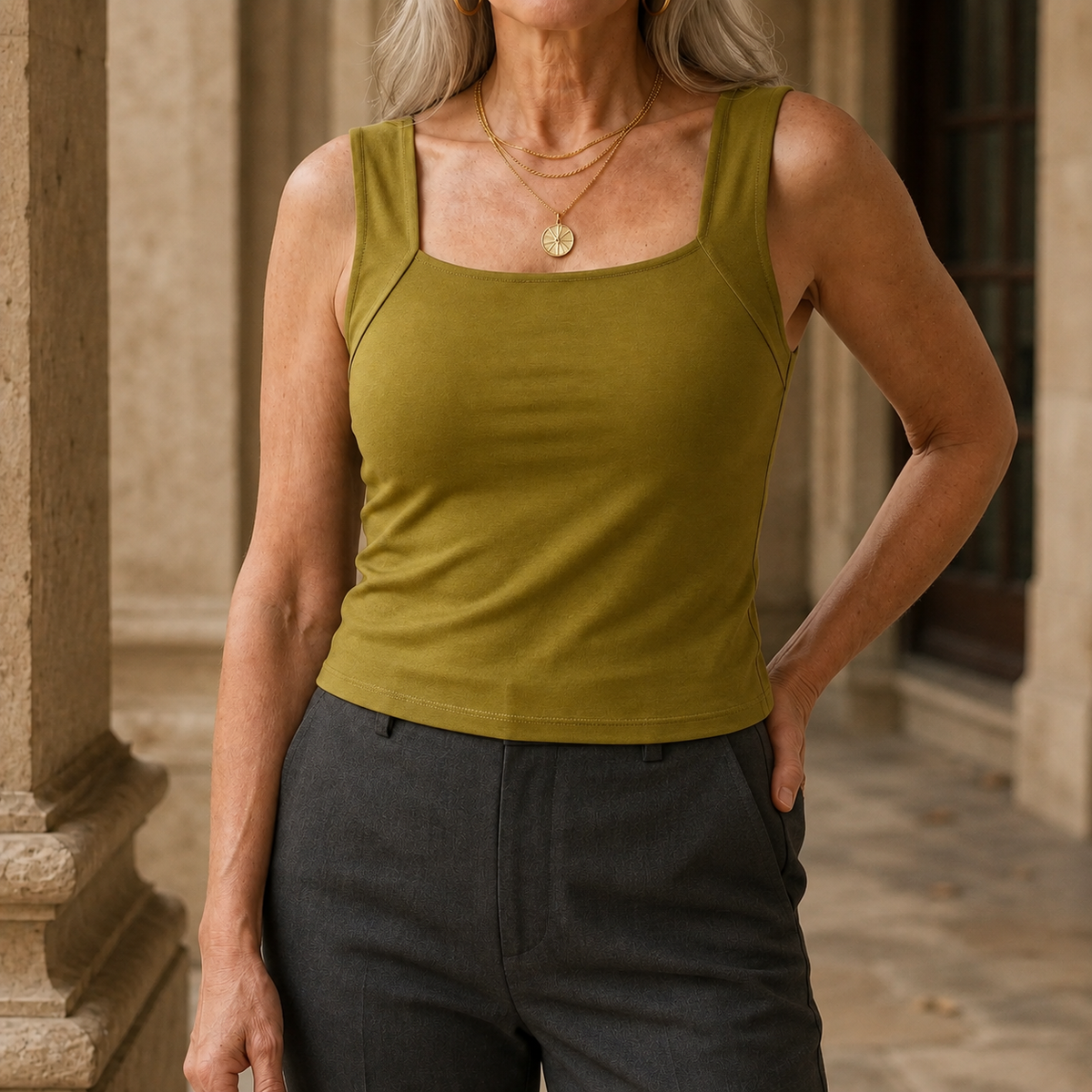 Built In Bra Square Neck Tank