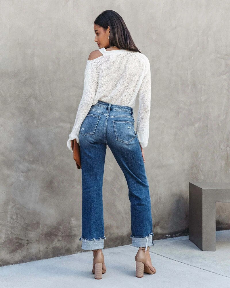 Cropped High-Waisted Wide-Leg Jeans