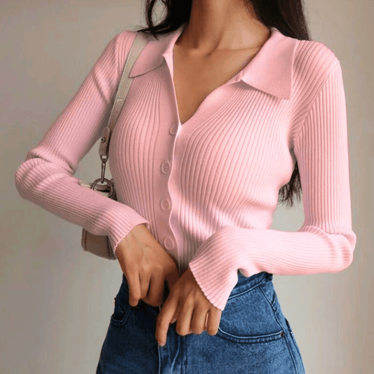 Collared Button Up Ribbed Top