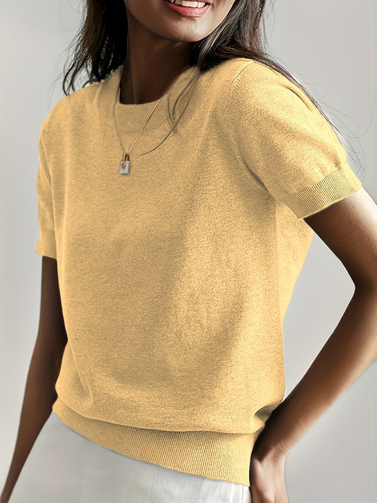 Fine-Knit Short-Sleeve Sweater