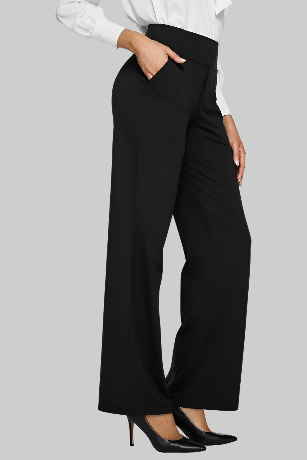 High-Waisted Wide-Leg Stretch Pants