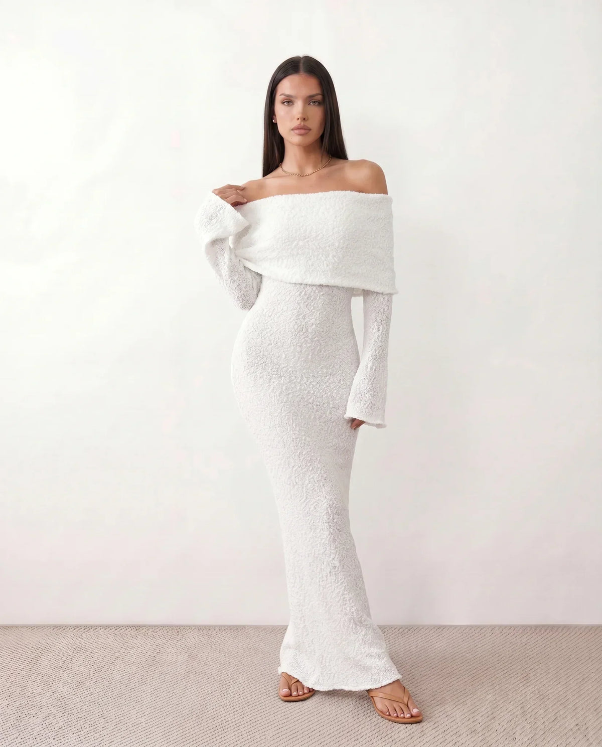Off Shoulder Knit Maxi Dress