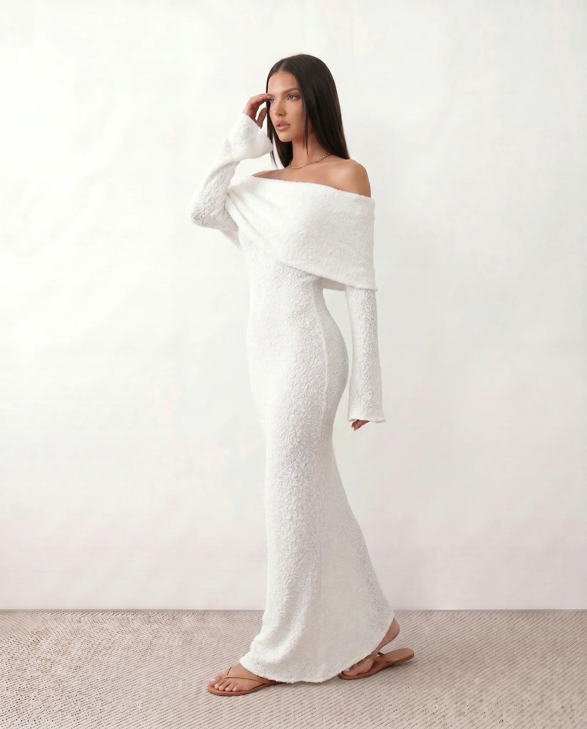 Off Shoulder Knit Maxi Dress