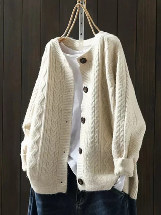 Cable Knit Button-Front Cardigan