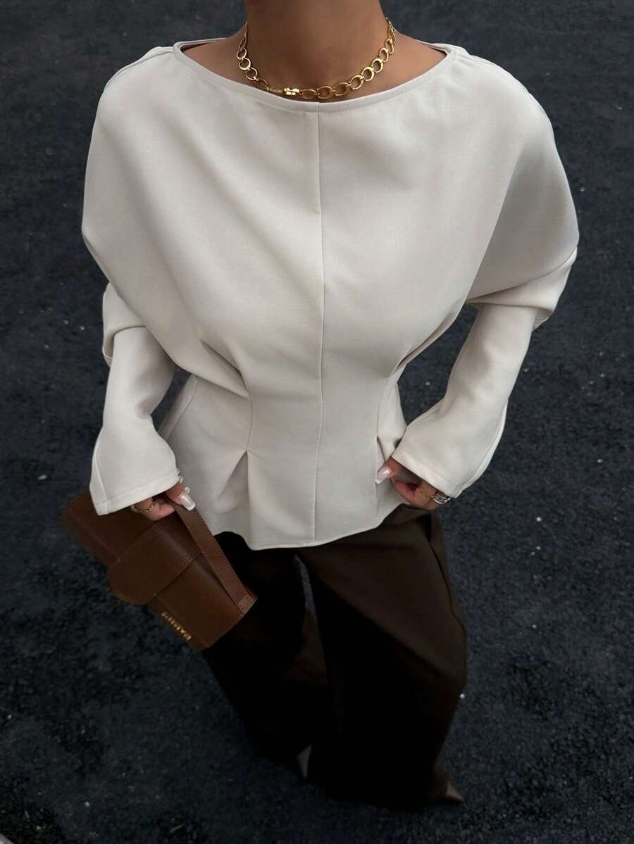Batwing Sleeve Boat Neck Fitted Top