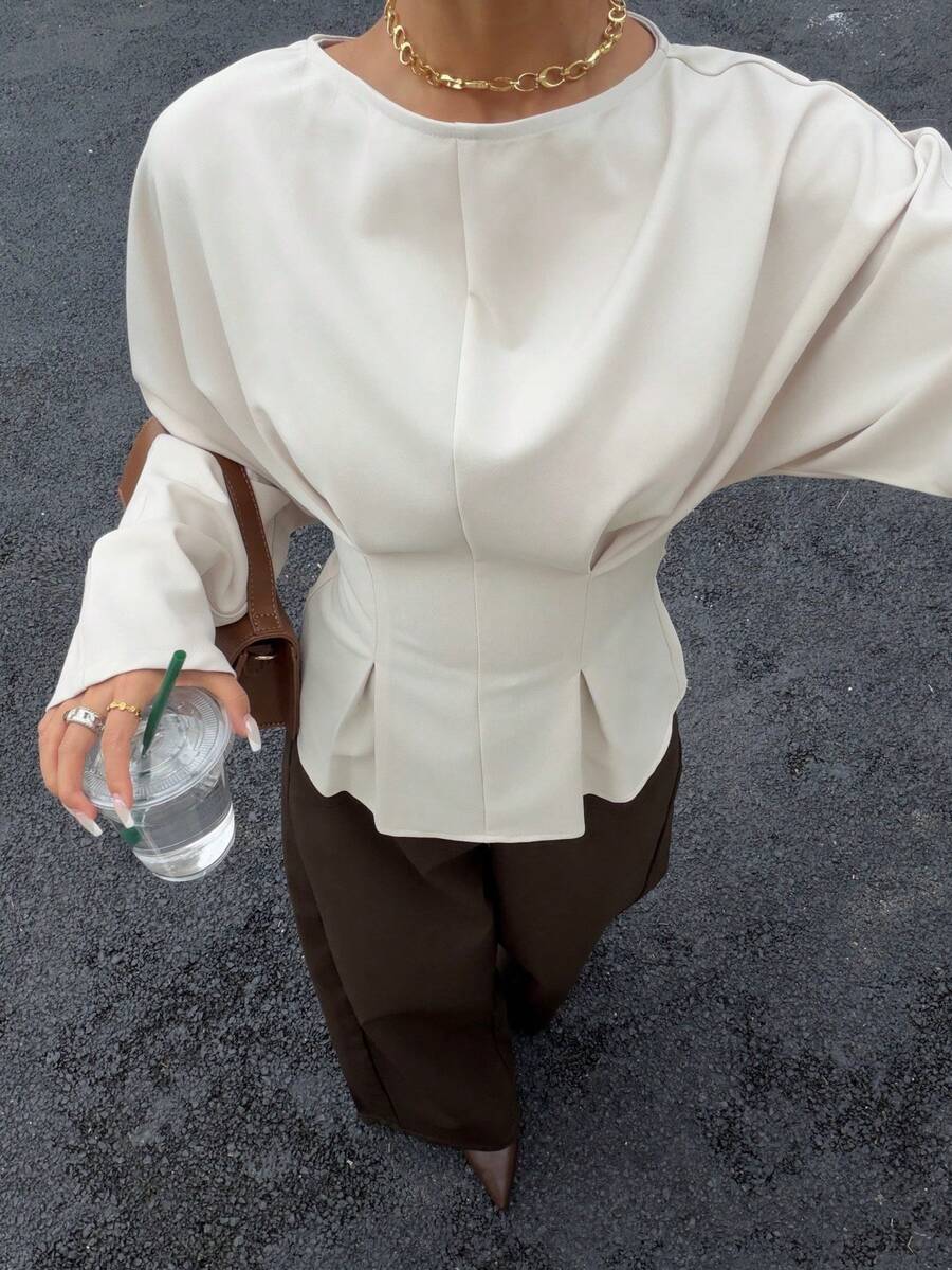 Batwing Sleeve Boat Neck Fitted Top