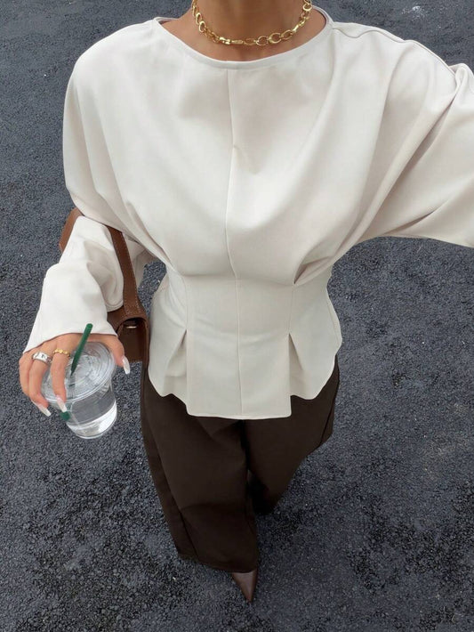 Batwing Sleeve Boat Neck Fitted Top