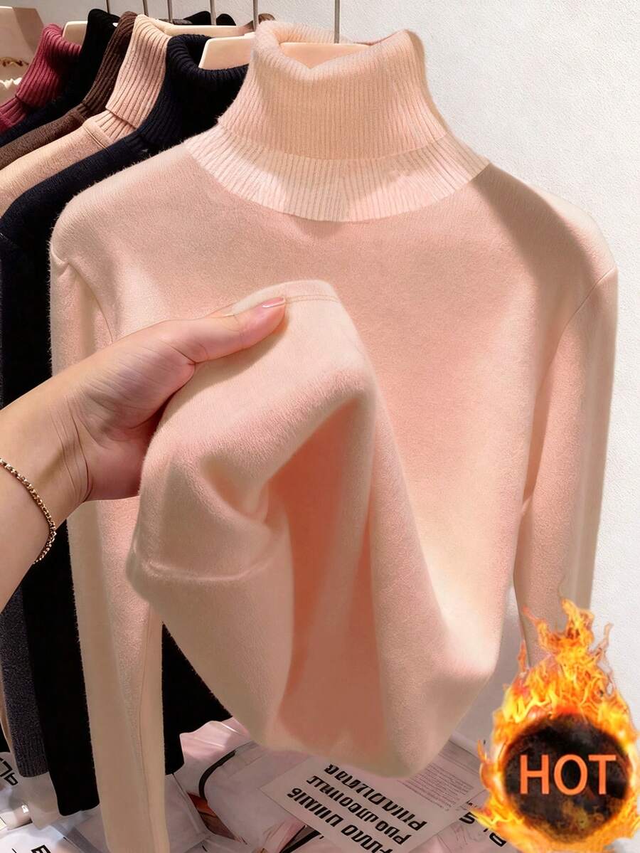 Thermal Lined High Round Neck Long Sleeve Tee