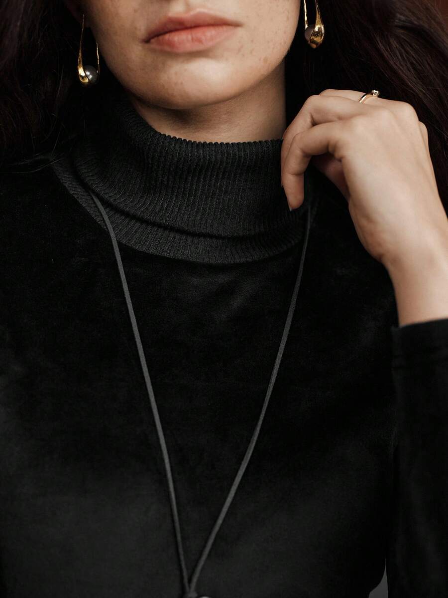 Thermal Lined High Round Neck Long Sleeve Tee
