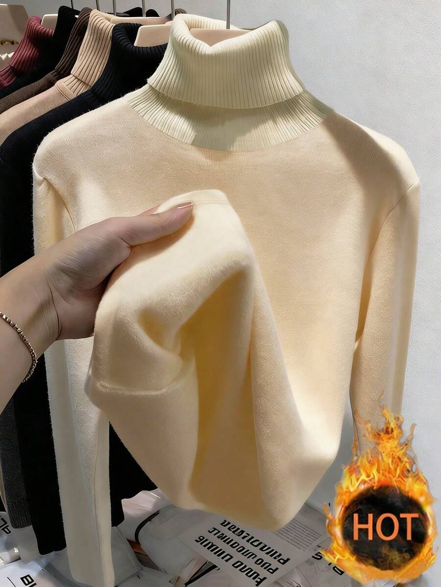 Thermal Lined High Round Neck Long Sleeve Tee