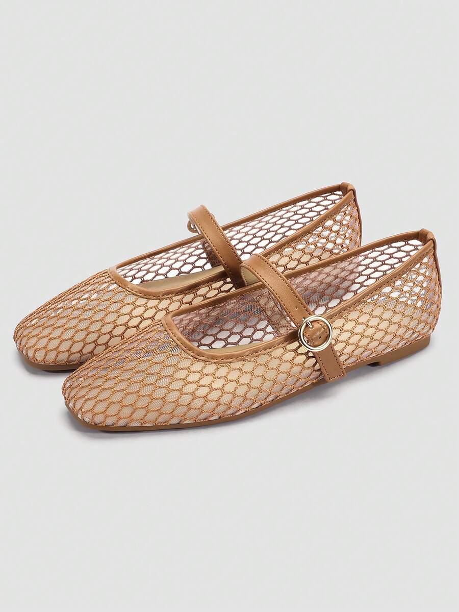 Mesh Mary Jane Ballet Flats