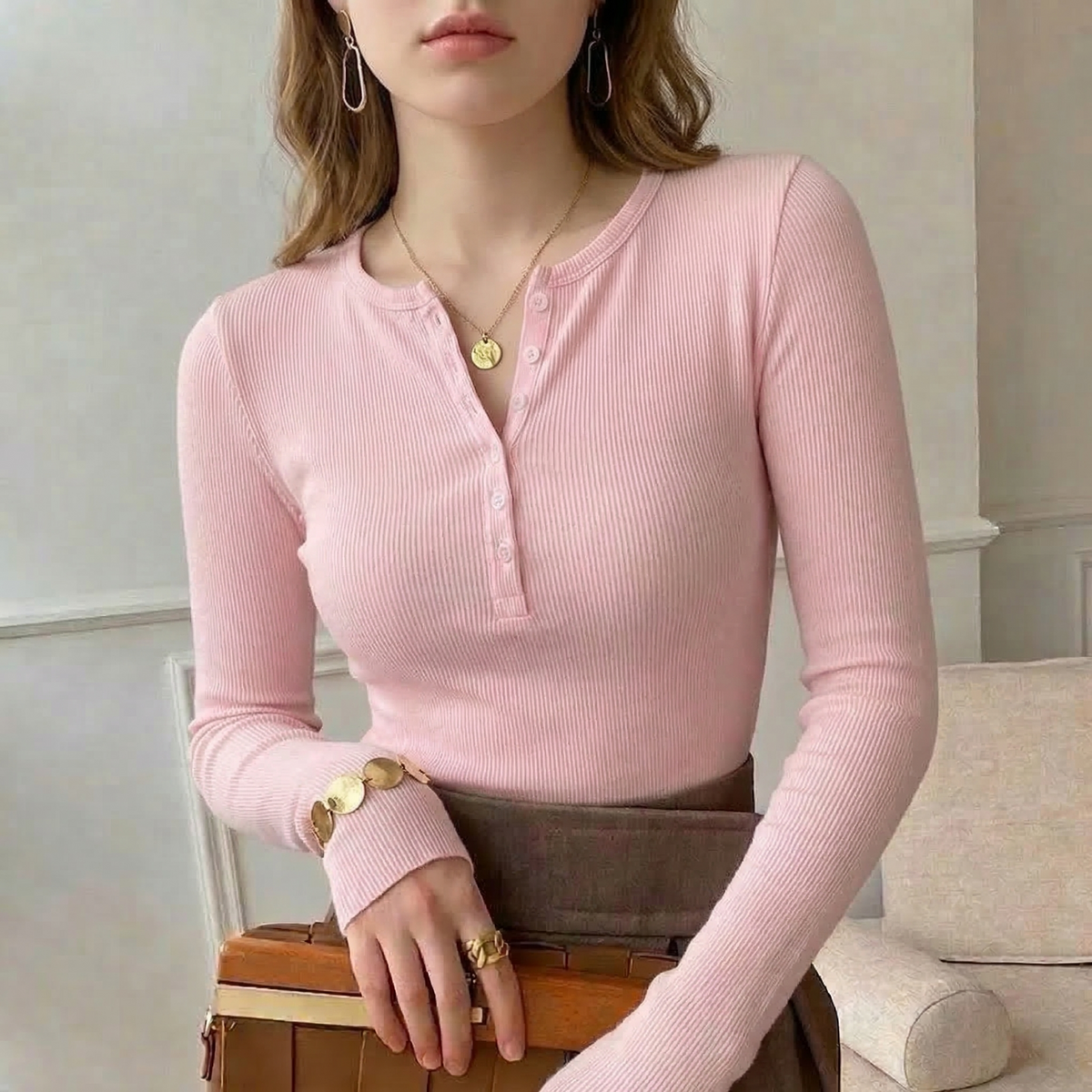 Ribbed Henley Top