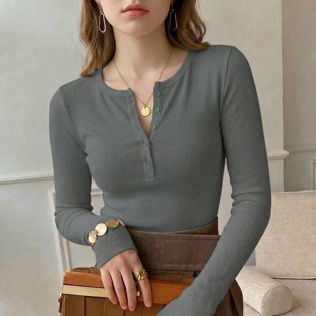 Ribbed Henley Top