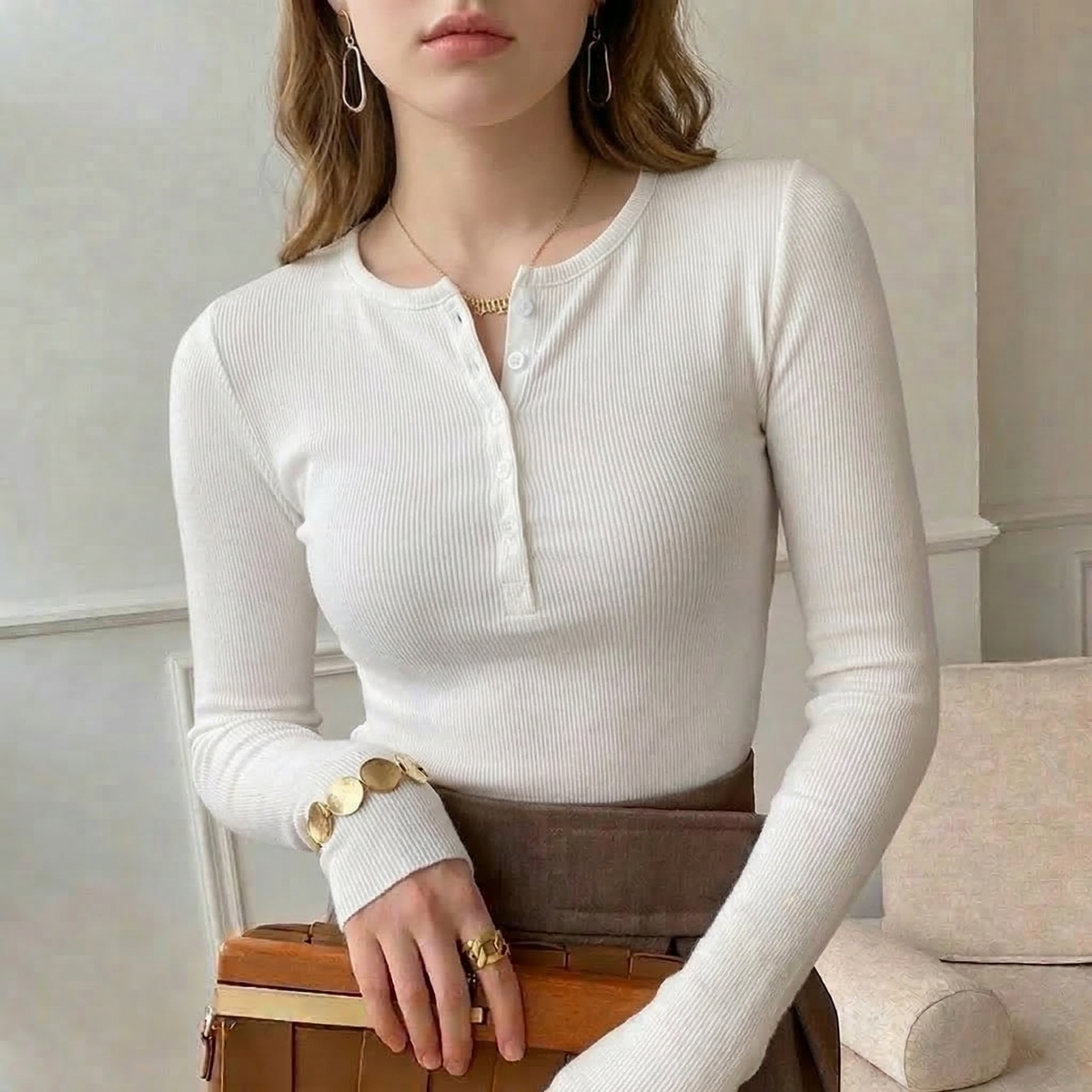 Ribbed Henley Top