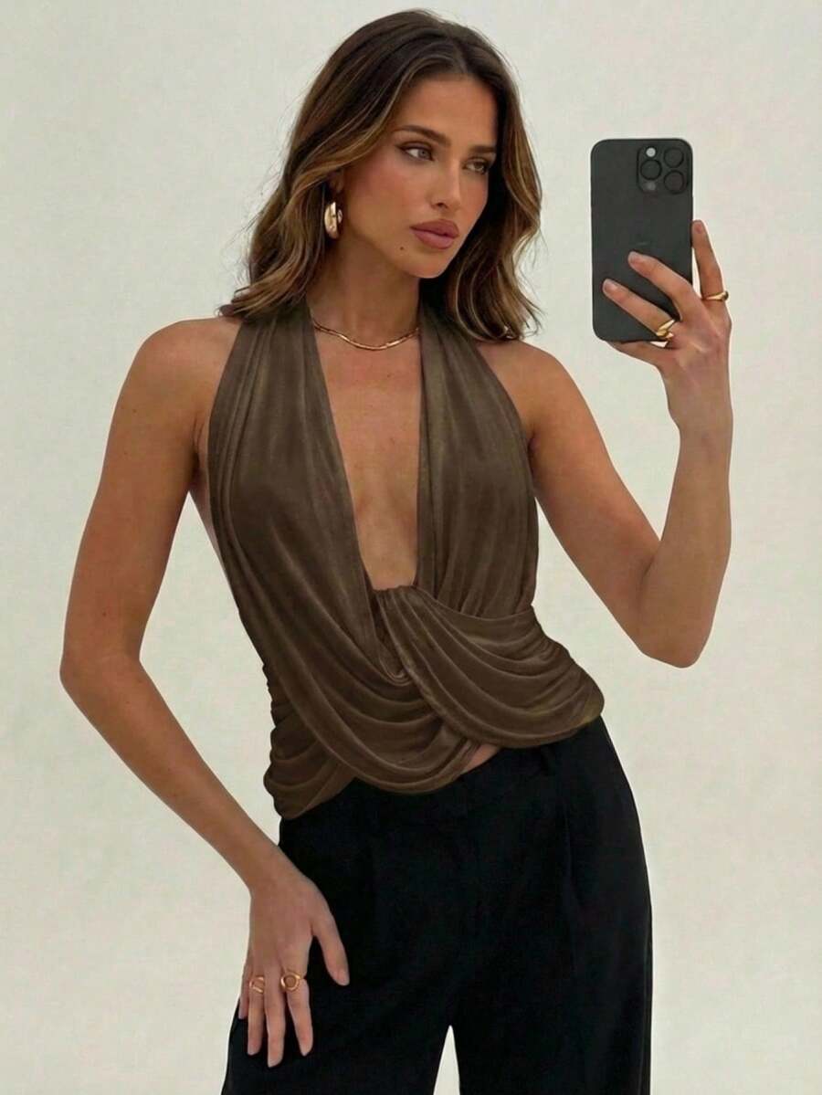 Draped Cowl Neck Tank Top