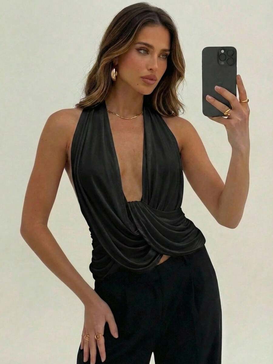 Draped Cowl Neck Tank Top