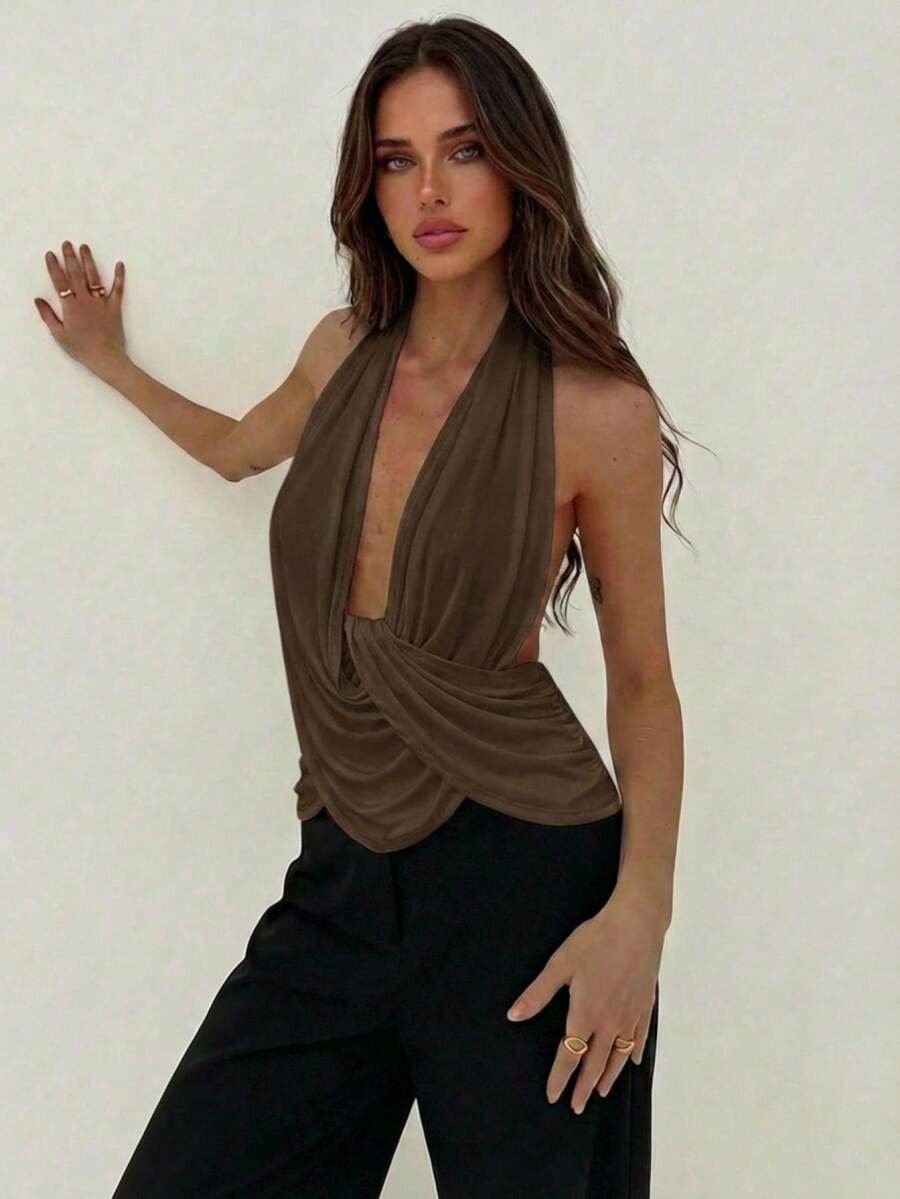 Draped Cowl Neck Tank Top