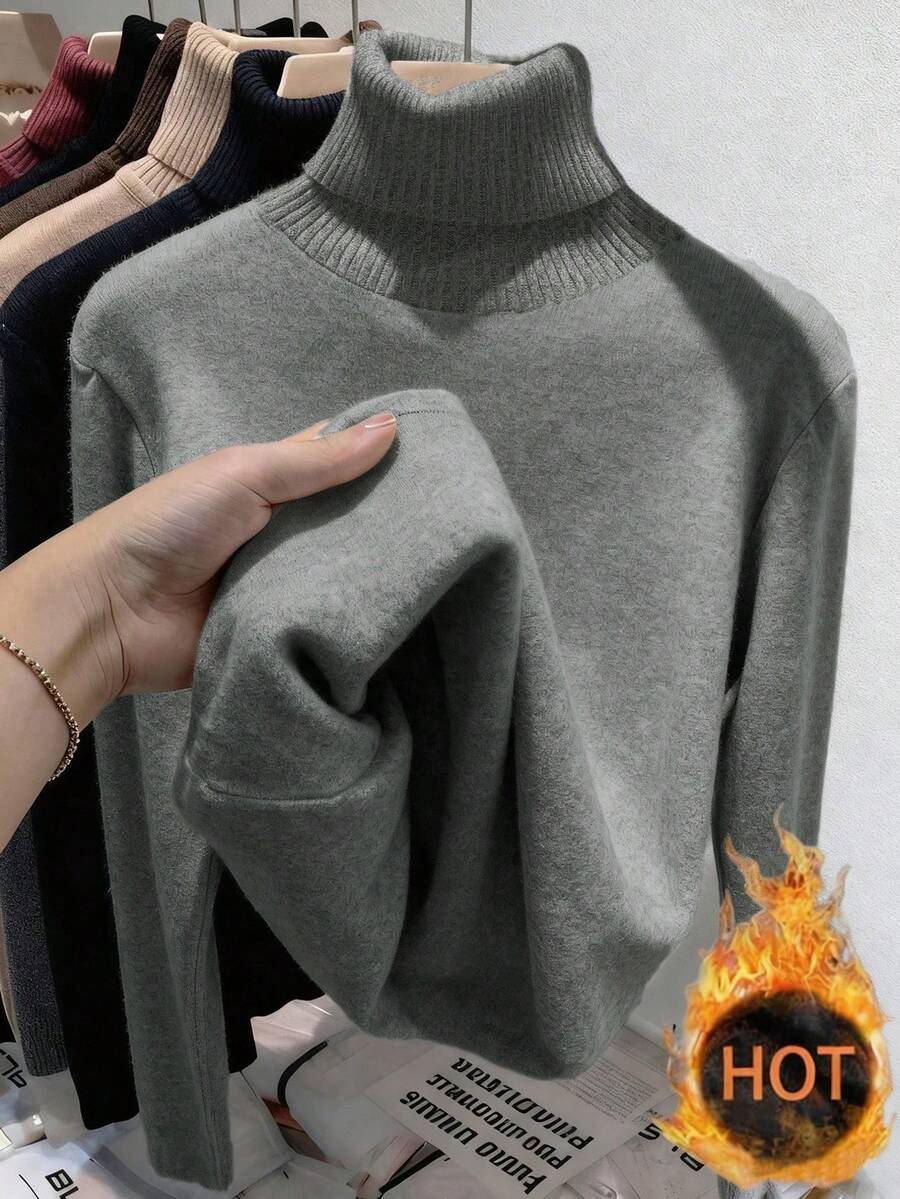 Thermal Lined High Round Neck Long Sleeve Tee