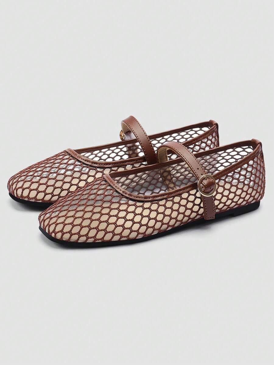 Mesh Mary Jane Ballet Flats