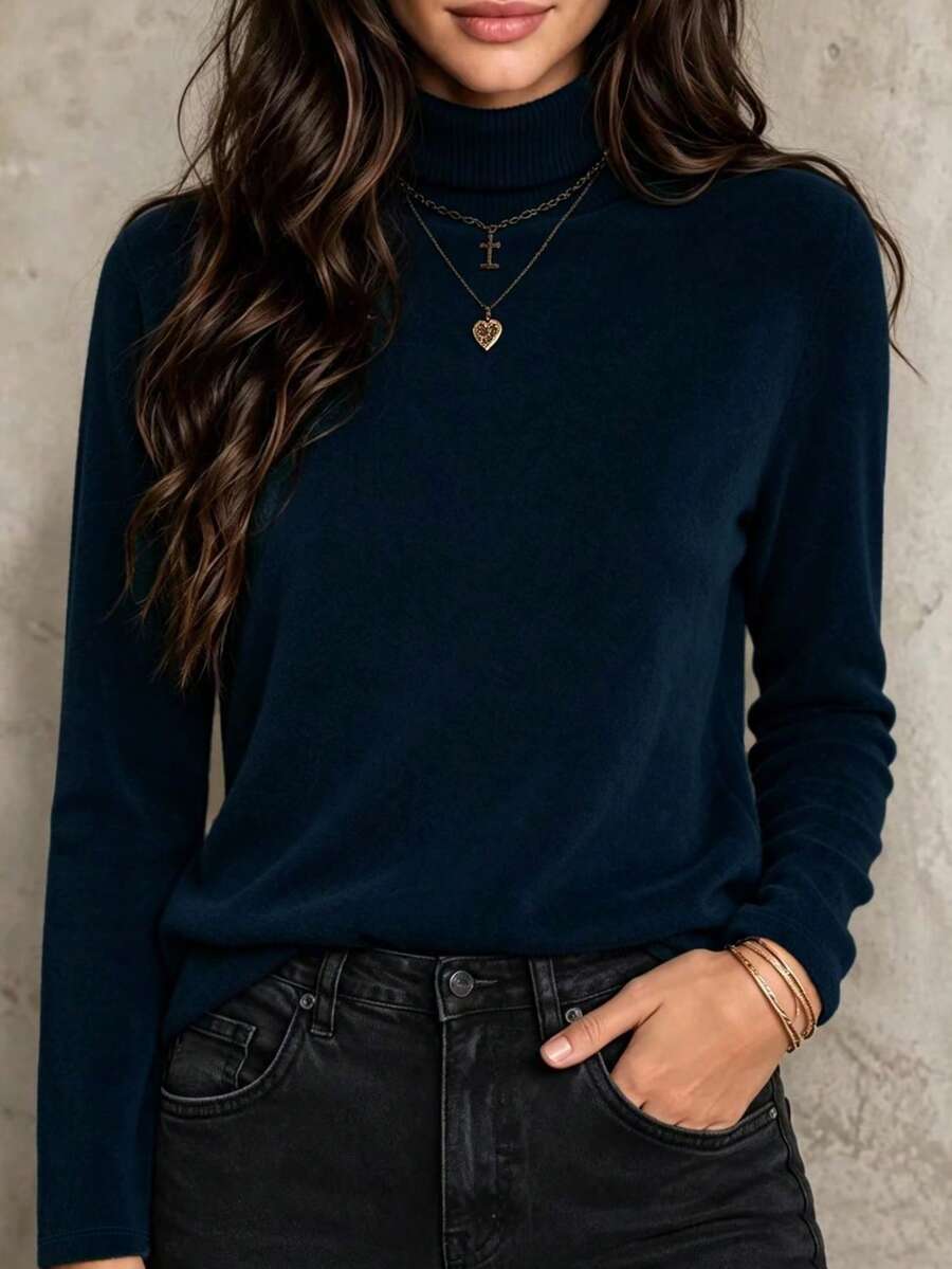 Thermal Lined High Round Neck Long Sleeve Tee