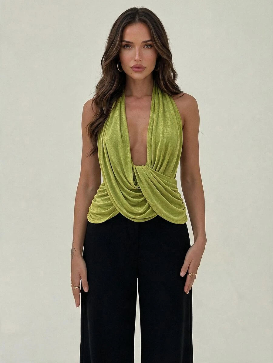 Draped Cowl Neck Tank Top