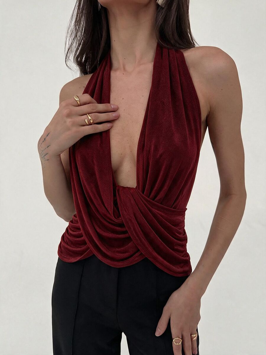 Draped Cowl Neck Tank Top