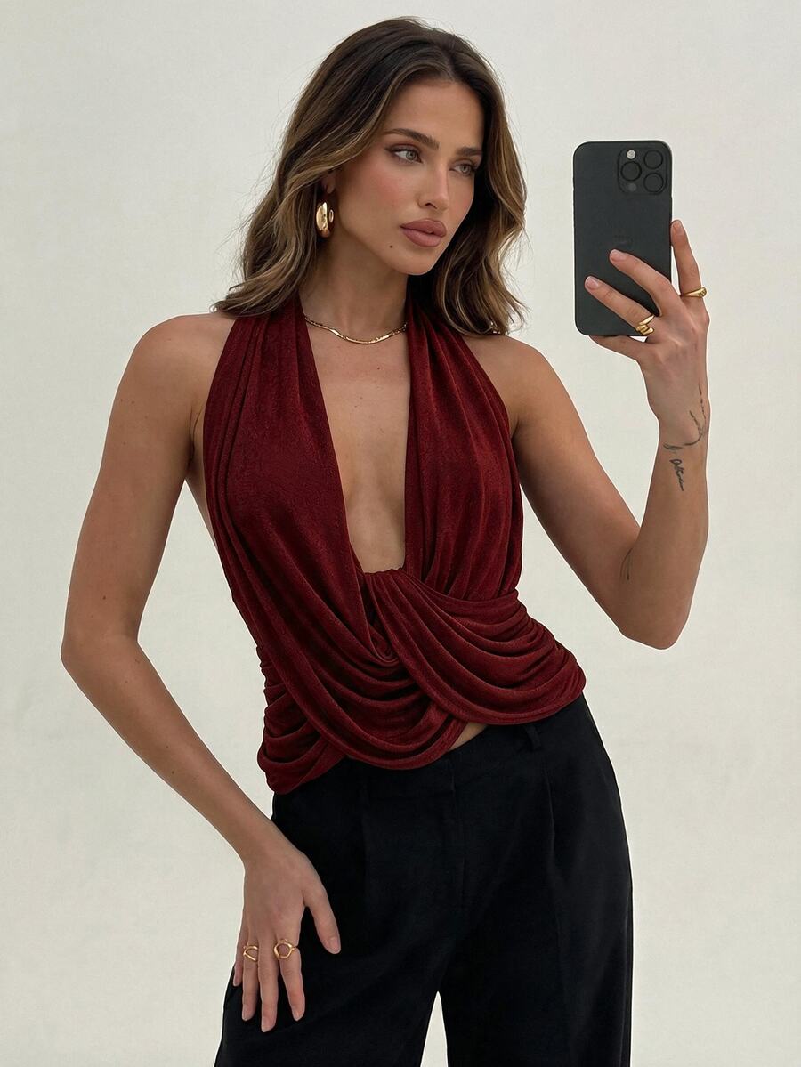 Draped Cowl Neck Tank Top