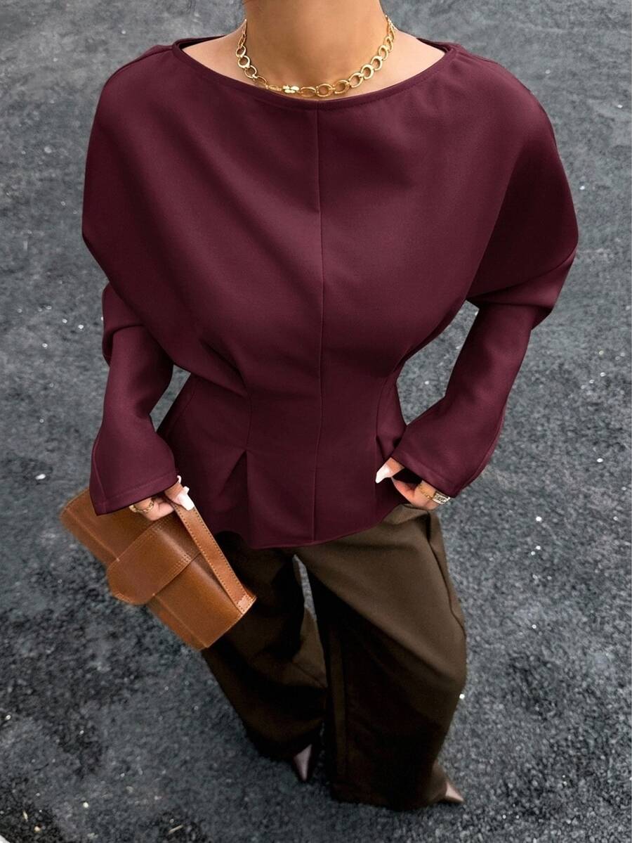 Batwing Sleeve Boat Neck Fitted Top