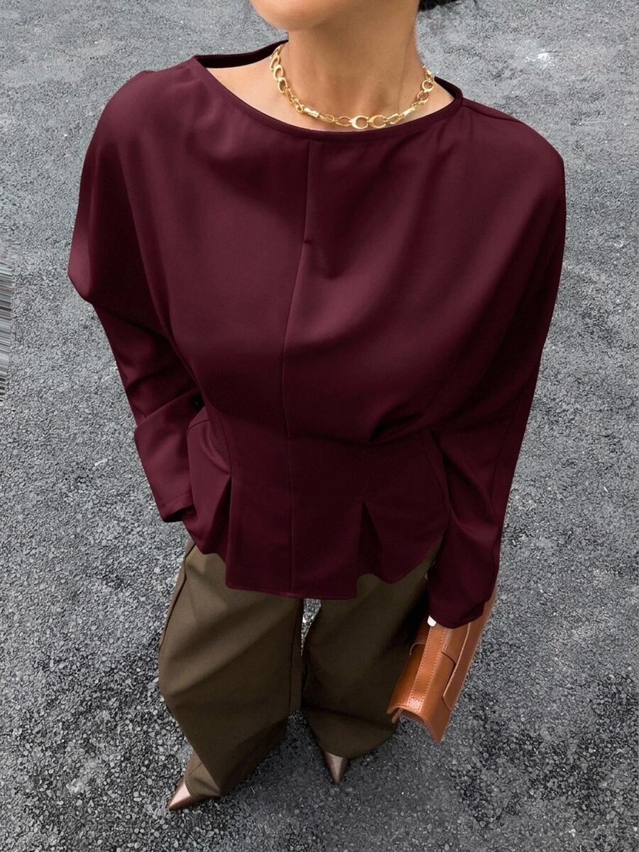 Batwing Sleeve Boat Neck Fitted Top