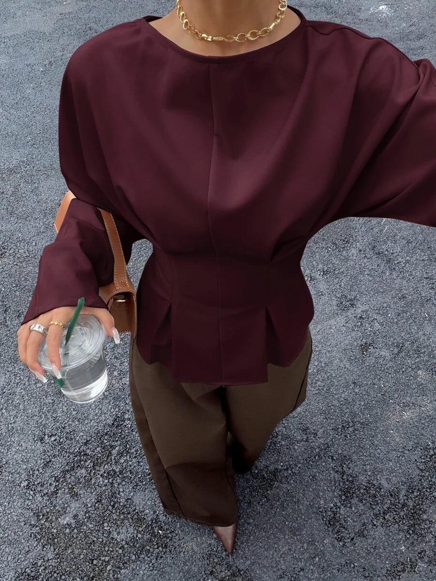Batwing Sleeve Boat Neck Fitted Top
