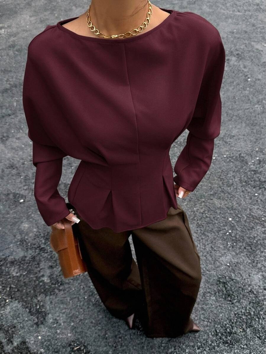 Batwing Sleeve Boat Neck Fitted Top