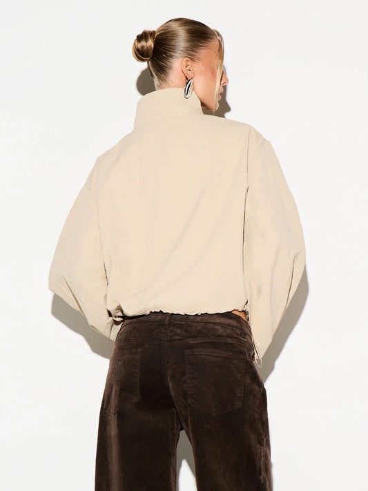 Cropped Half Zip Jacket with Stand Collar