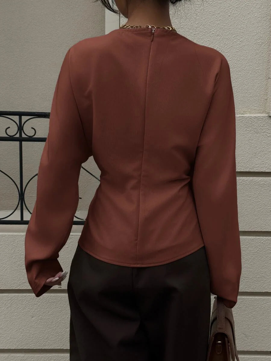 Batwing Sleeve Boat Neck Fitted Top