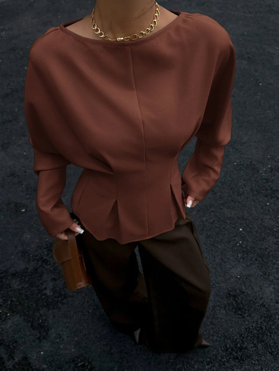 Batwing Sleeve Boat Neck Fitted Top