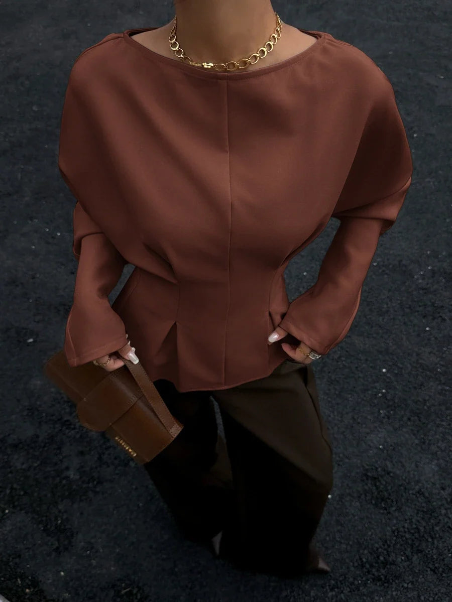 Batwing Sleeve Boat Neck Fitted Top