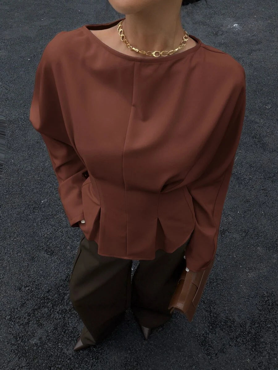Batwing Sleeve Boat Neck Fitted Top