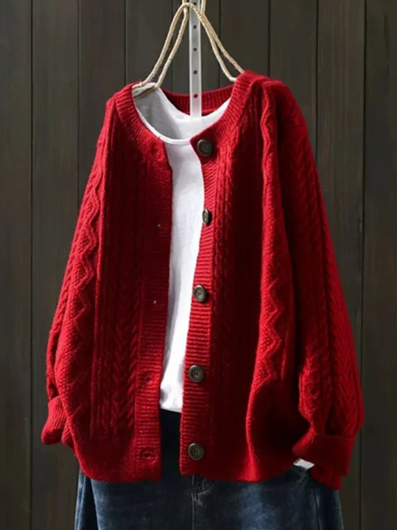 Cable Knit Button-Front Cardigan