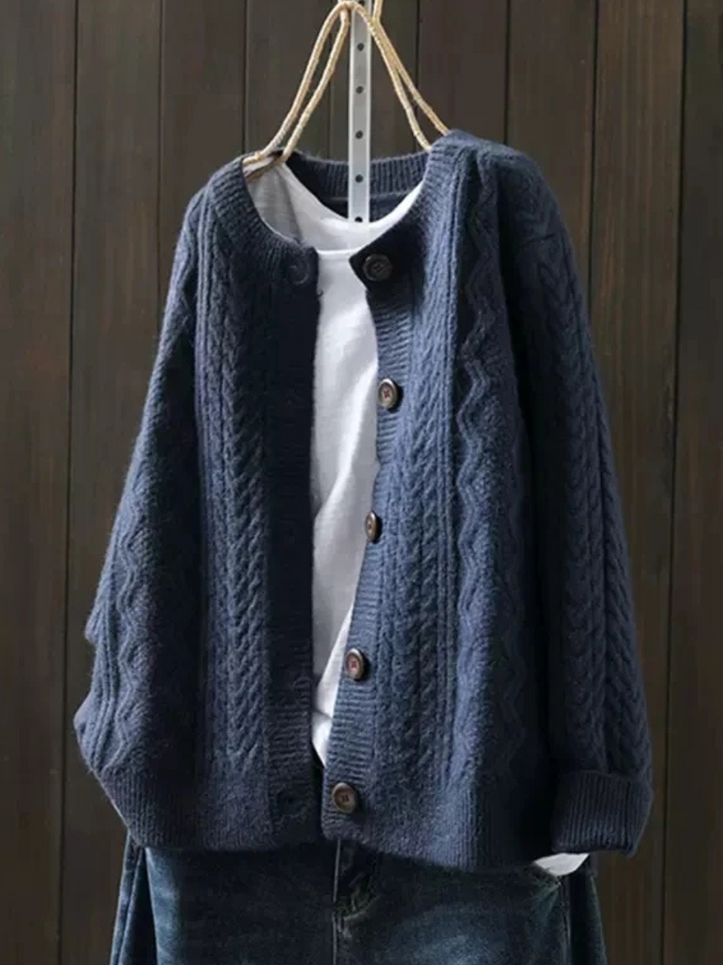 Cable Knit Button-Front Cardigan