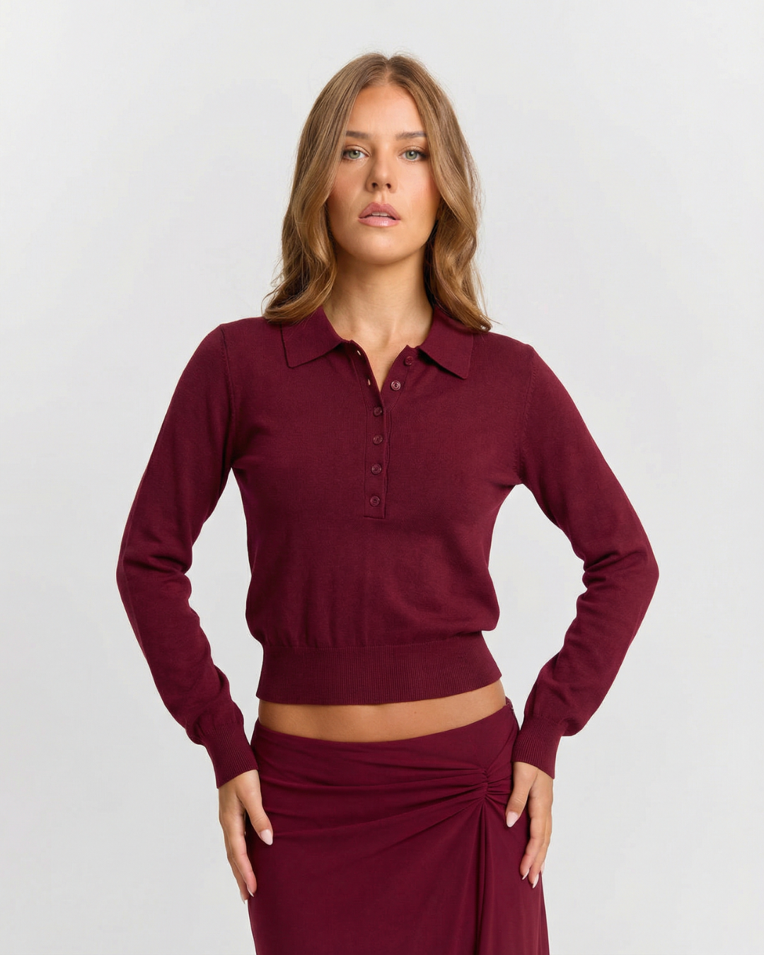 Slim Fit Ribbed Knit Polo Sweater