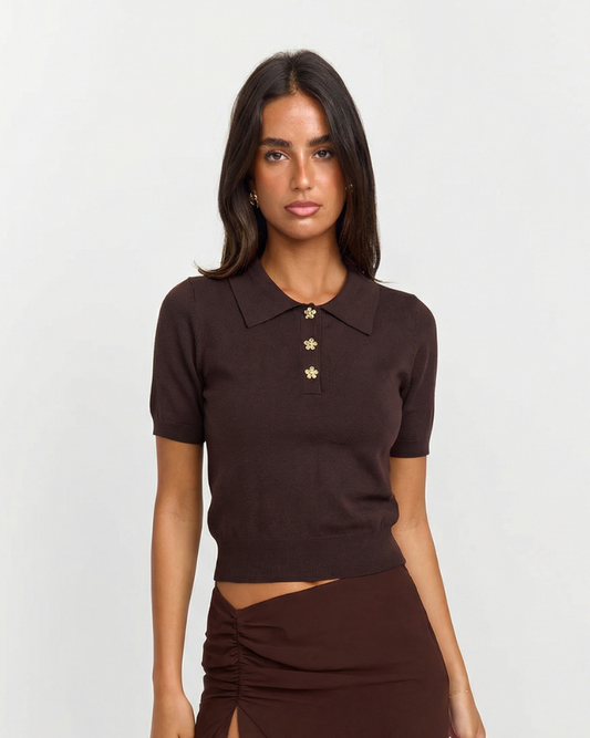 Short Sleeve Knit Polo Top